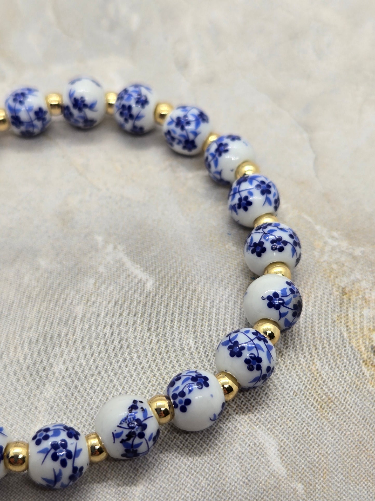 Ceramic Blue and Gold Bracelet 8 inch