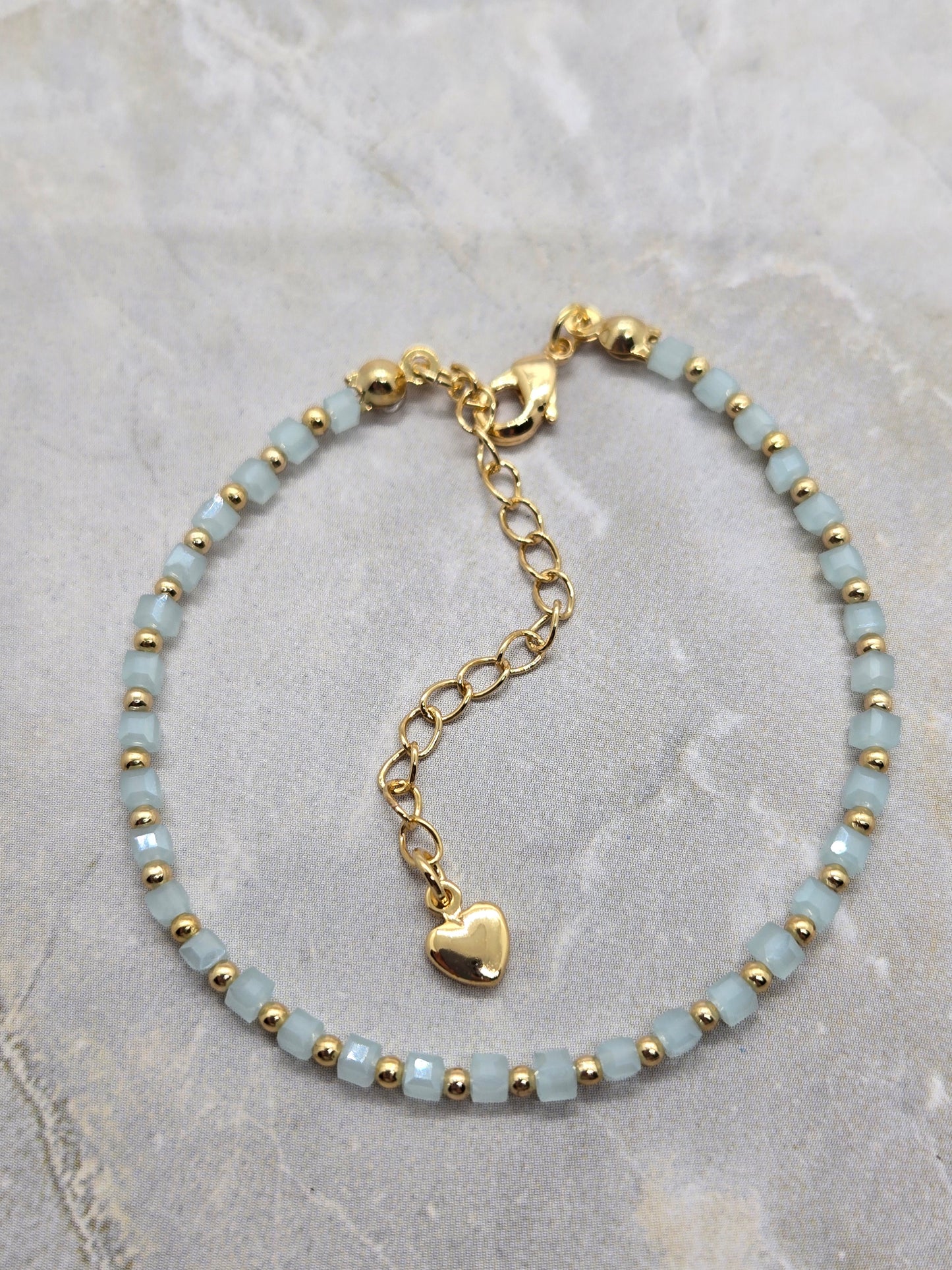 Blue and gold plated beads 2mm Bracelet