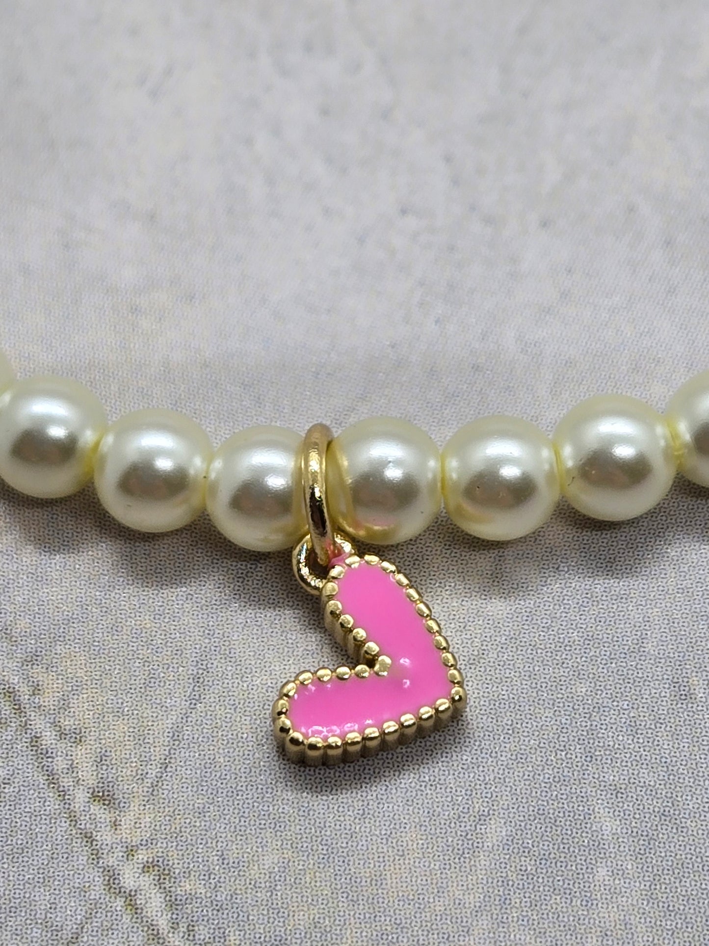 Pink Gold heart and glass beads 7 inch