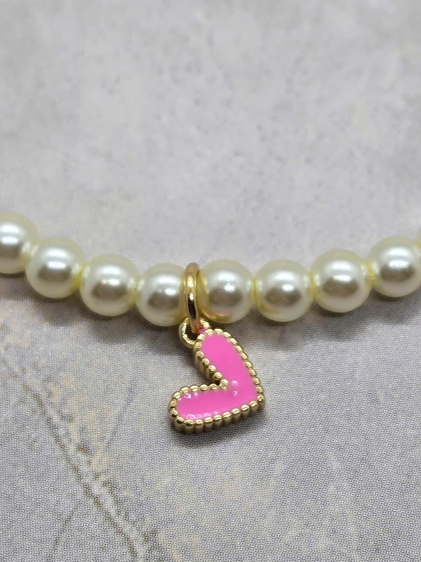 Pink Gold heart and glass beads 7 inch