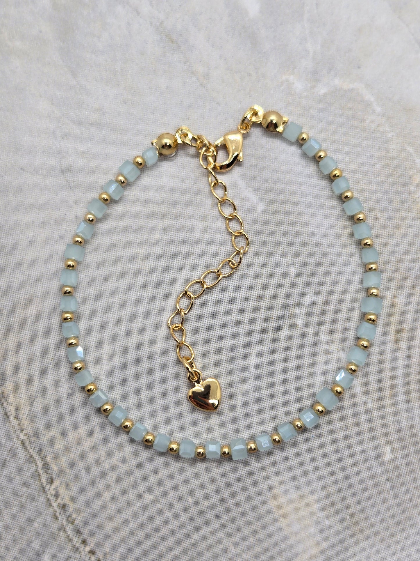 Blue and gold plated beads 2mm Bracelet
