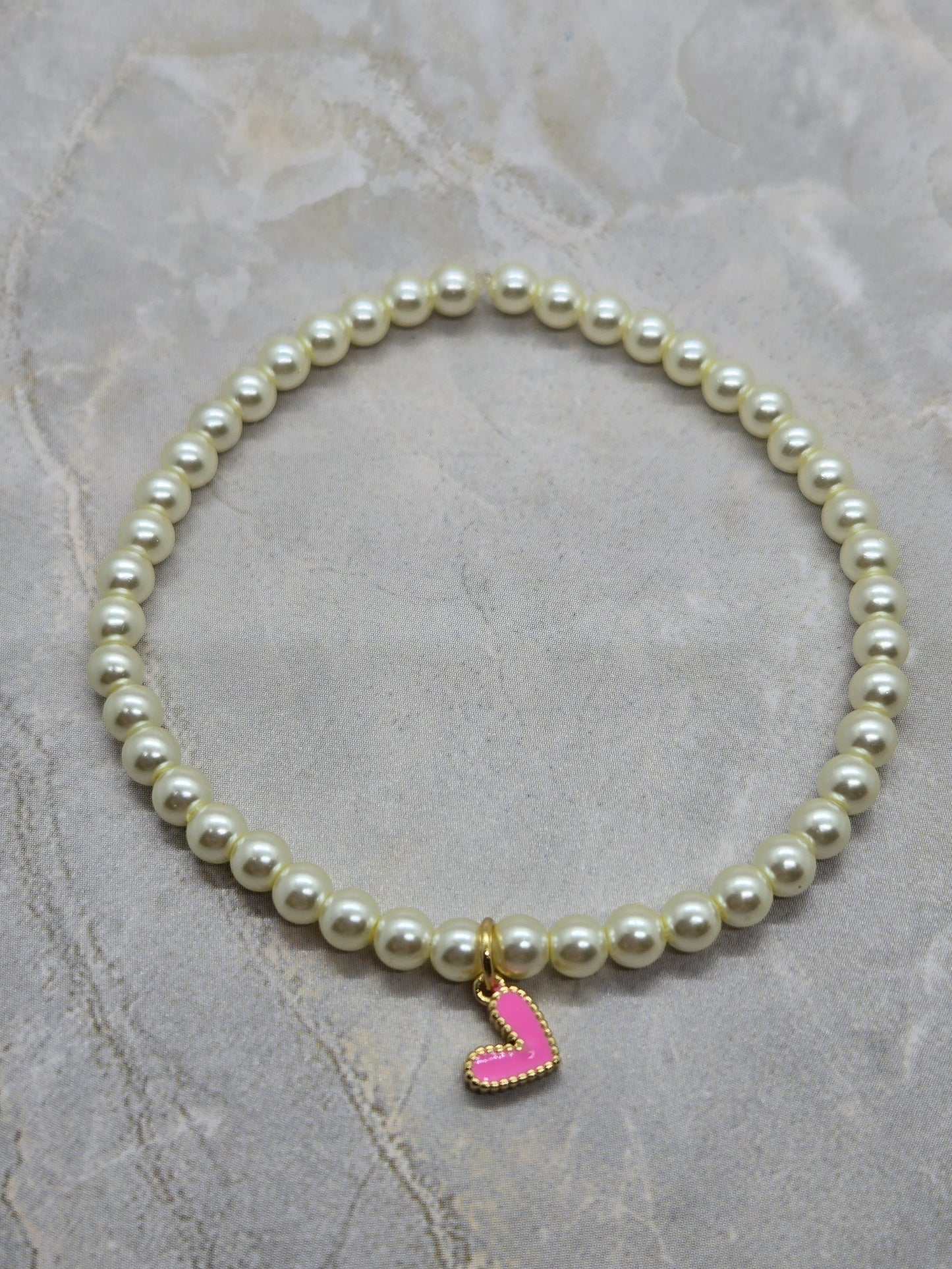 Pink Gold heart and glass beads 7 inch