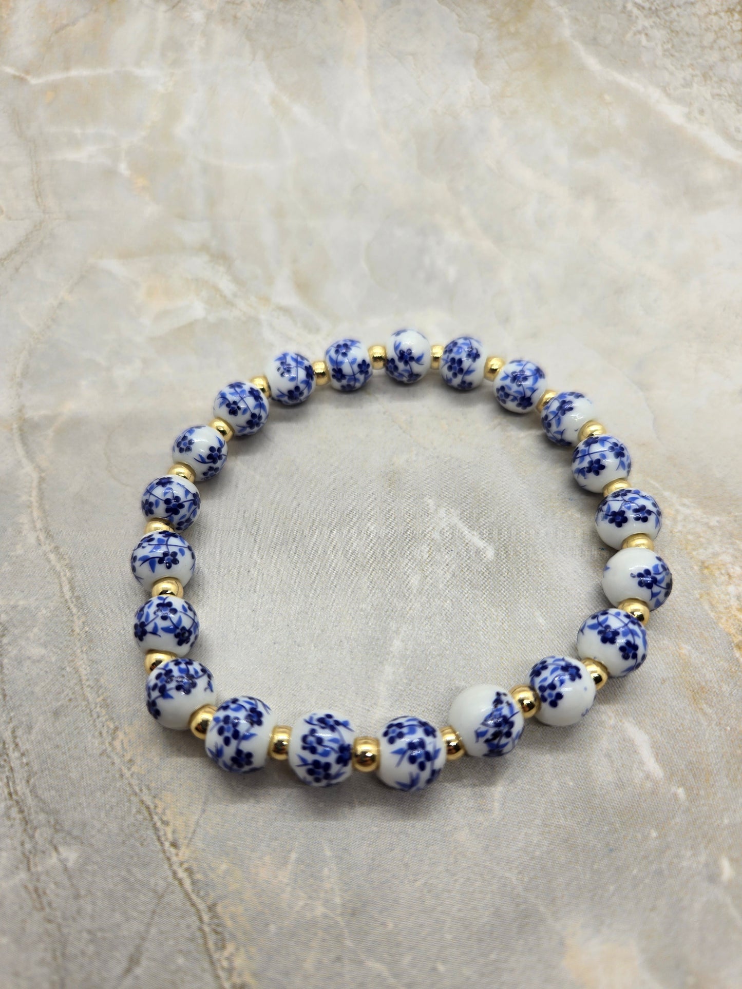 Ceramic Blue and Gold Bracelet 8 inch