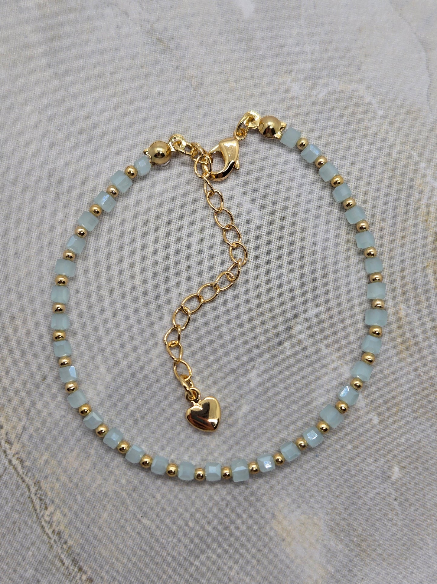 Blue and gold plated beads 2mm Bracelet