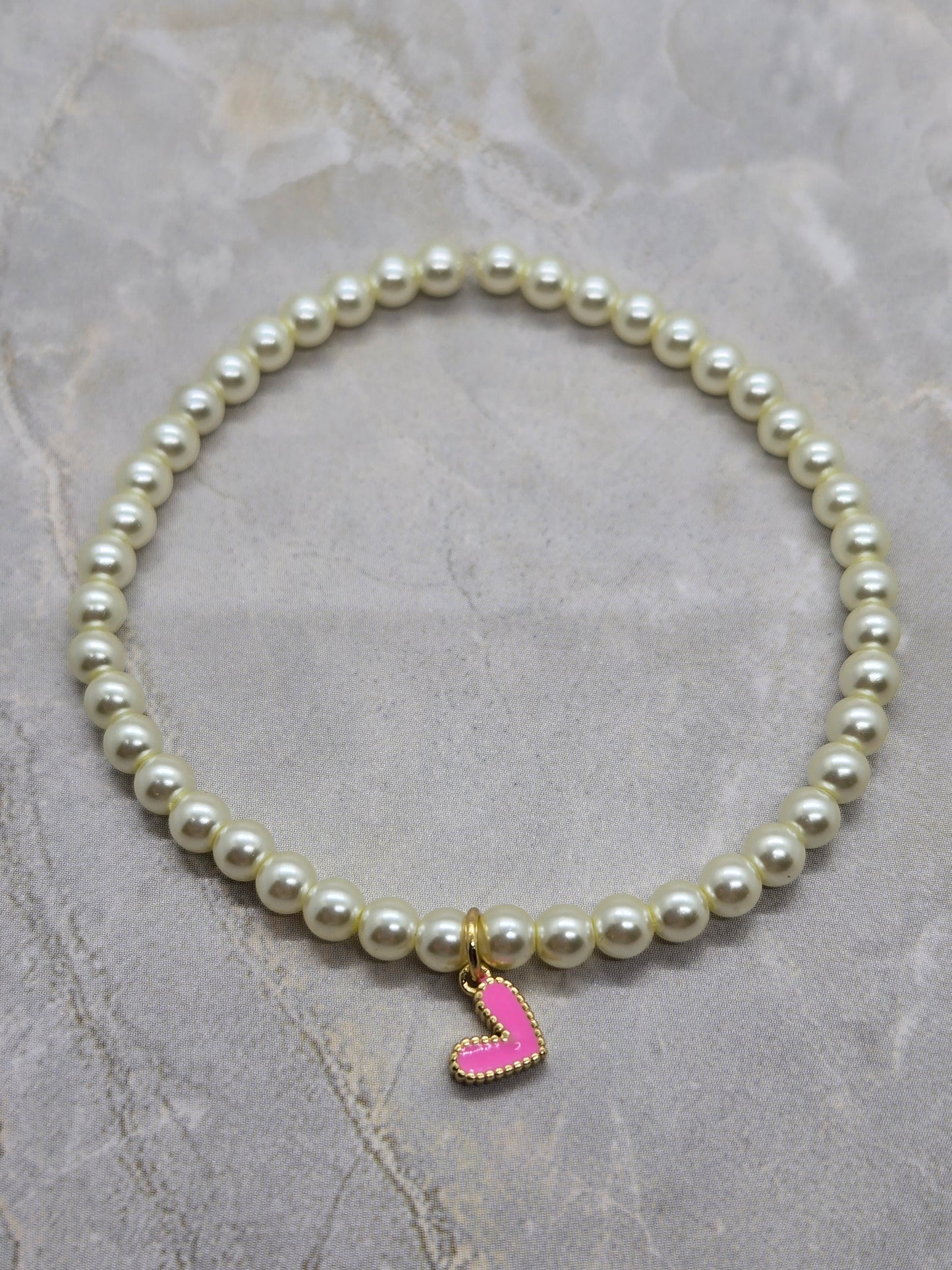 Pink Gold heart and glass beads 7 inch