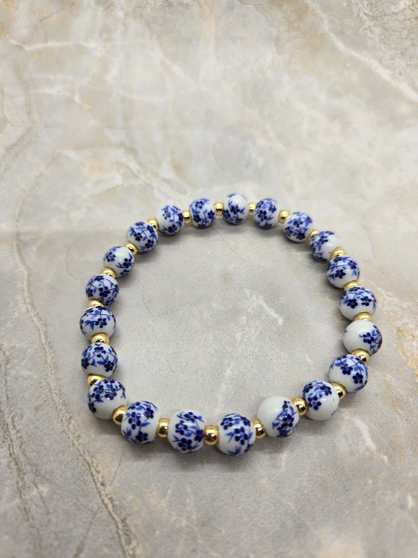 Ceramic Blue and Gold Bracelet 8 inch