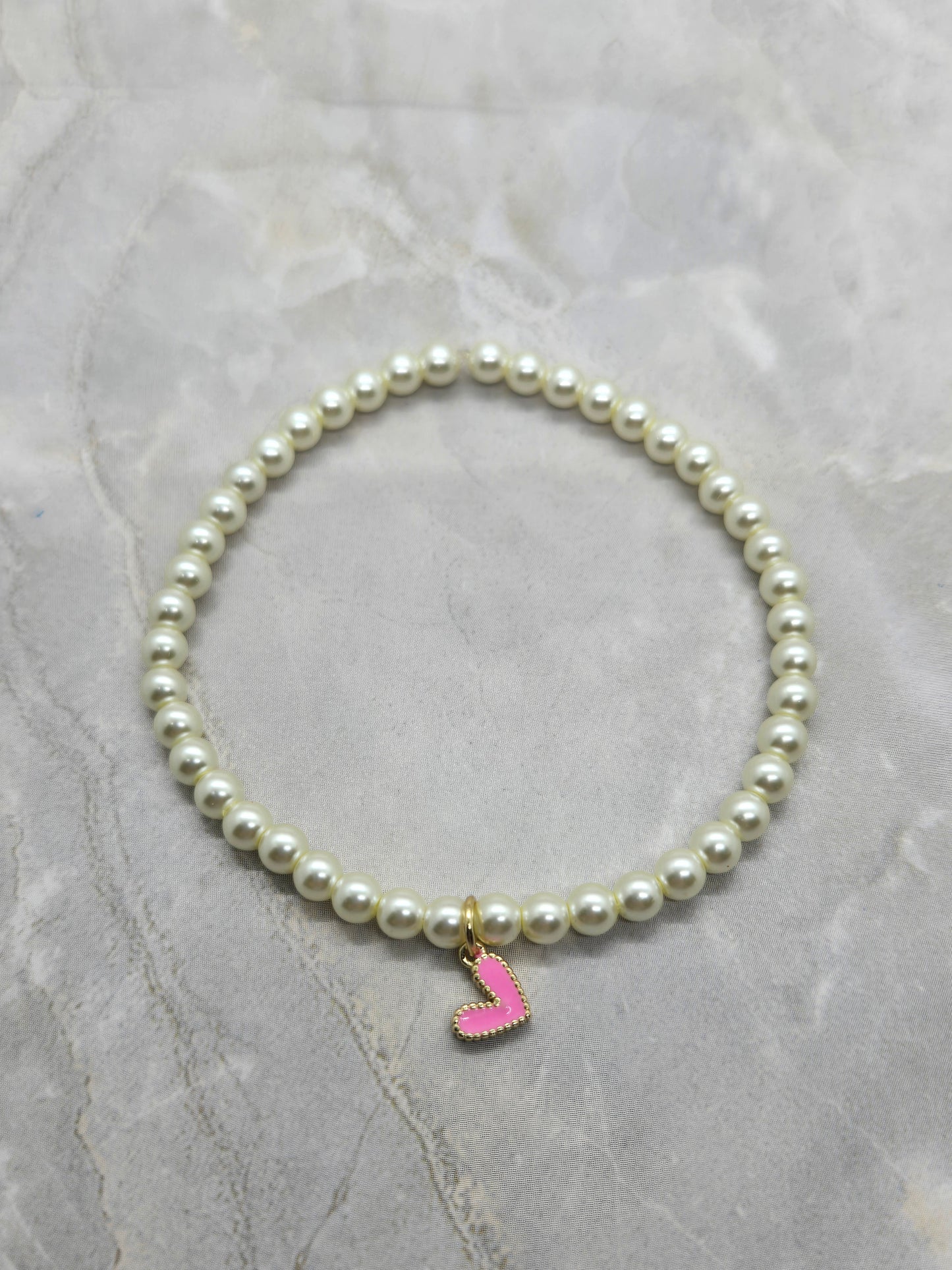 Pink Gold heart and glass beads 6 inch