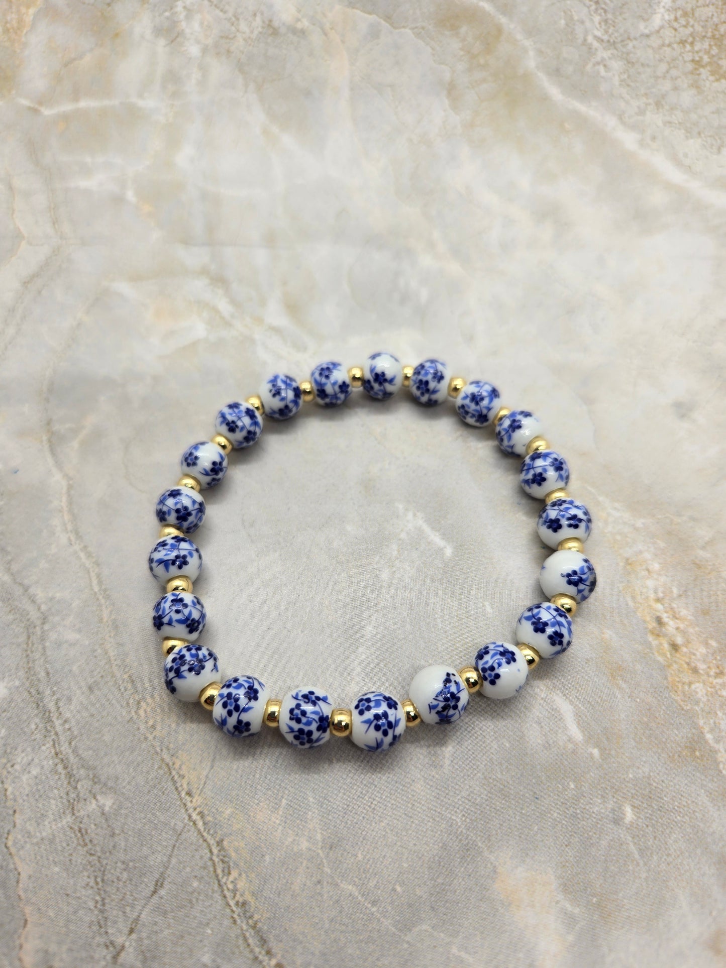 Ceramic Blue and Gold Bracelet 8 inch
