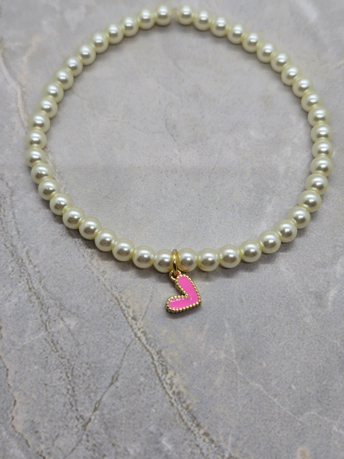 Pink Gold heart and glass beads 7 inch