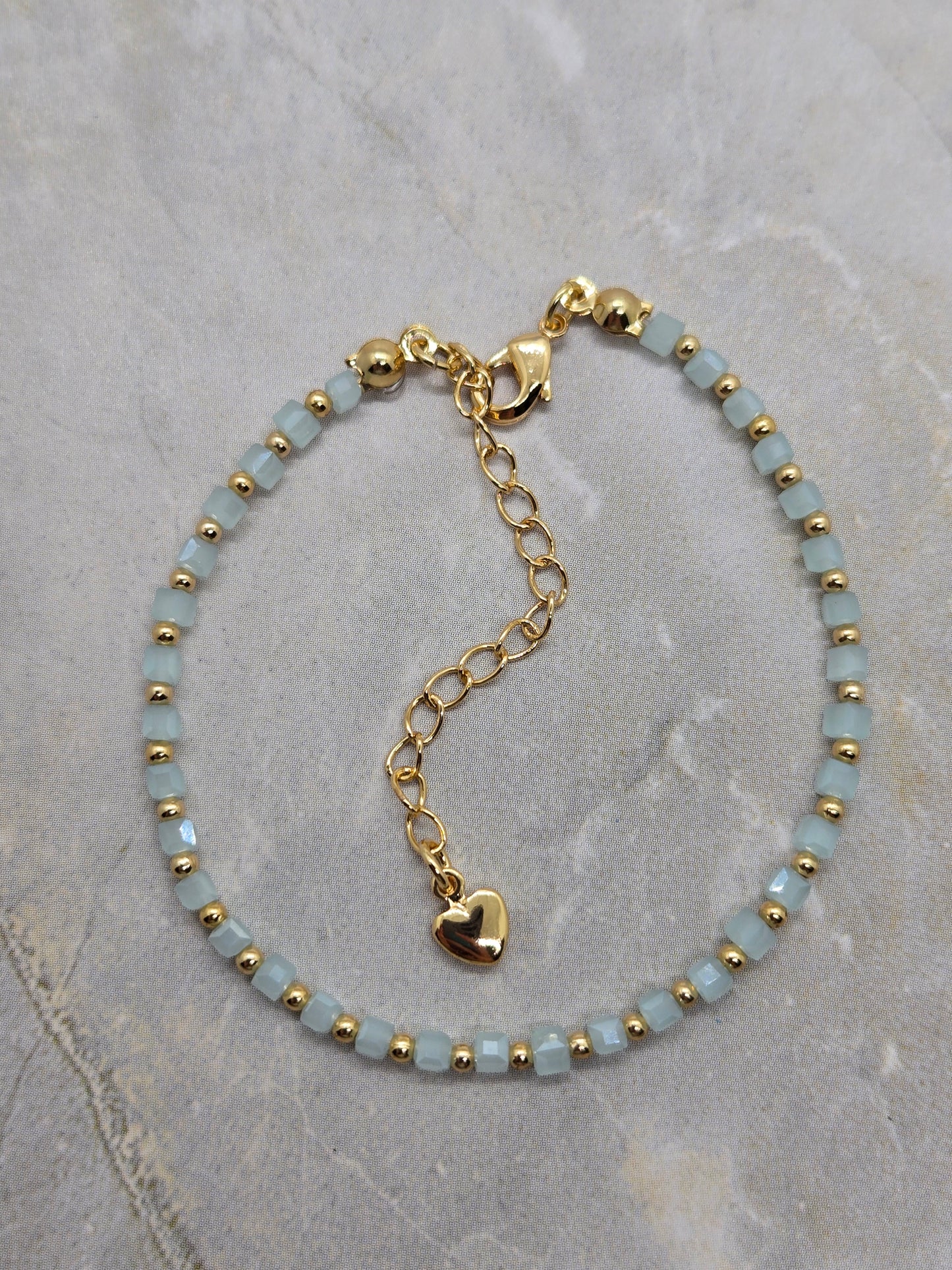 Blue and gold plated beads 2mm Bracelet