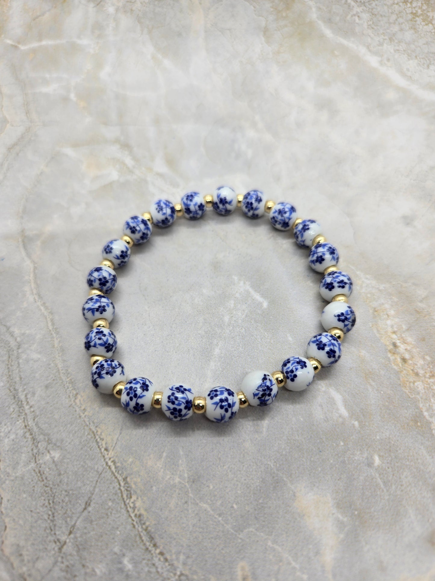 Ceramic Blue and Gold Bracelet 8 inch