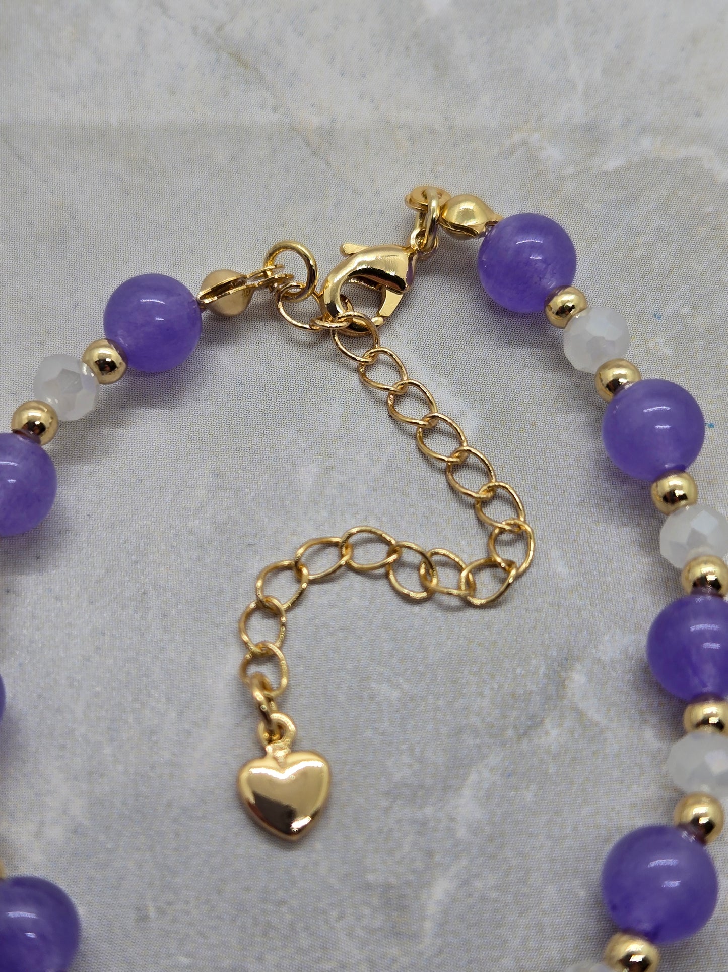 Dyed Jade Purple, white and Gold plated Bracelet