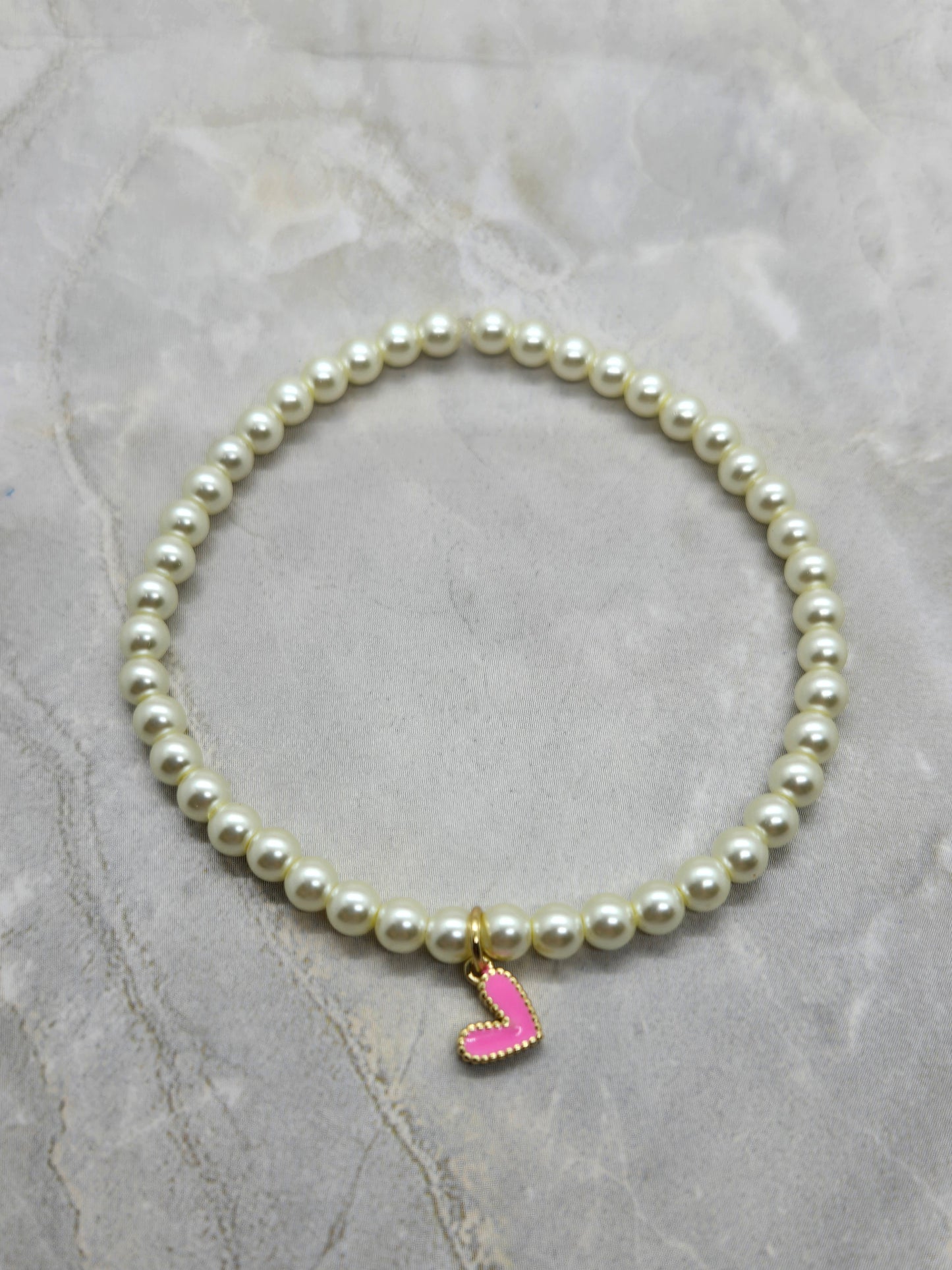 Pink Gold heart and glass beads 7 inch