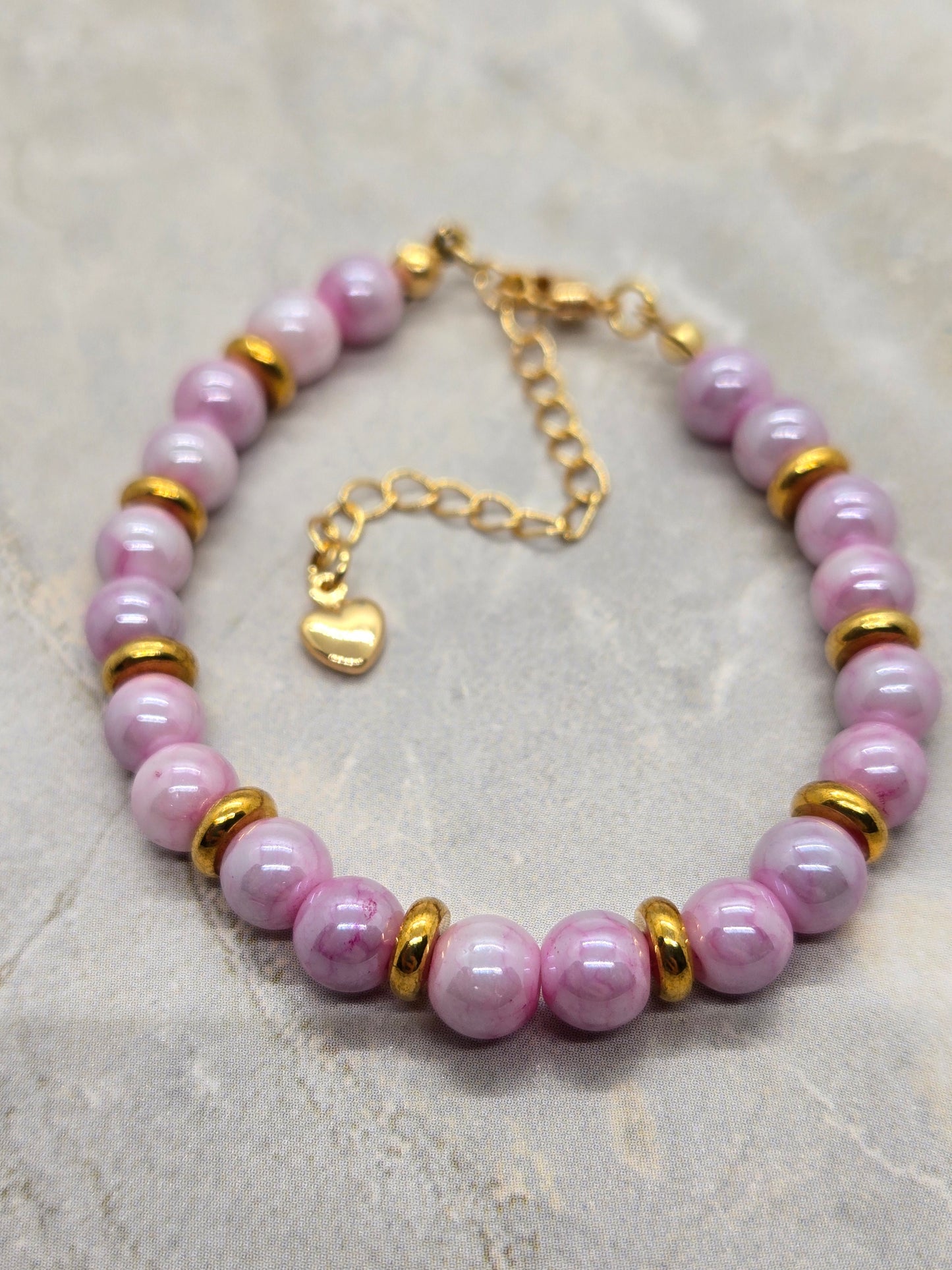 Pink Glass and gold plated beads