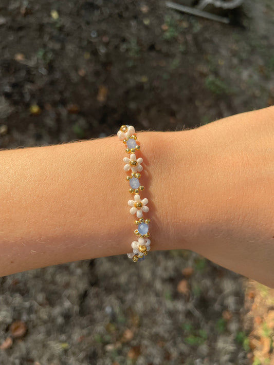 Blue Daisy Glass beads handmade bracelet