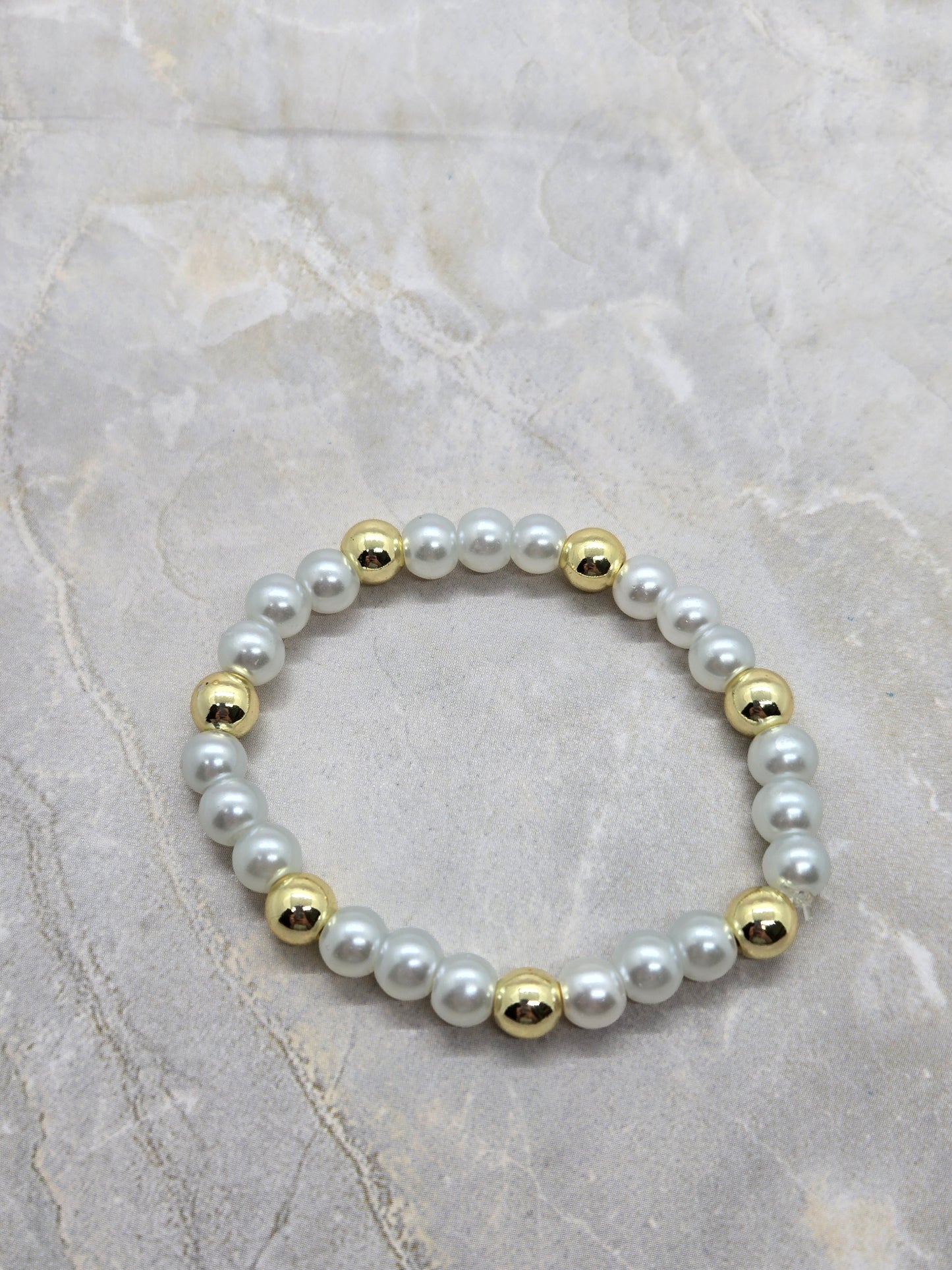 White and Gold Plated Bracelet 6mm 6 inch