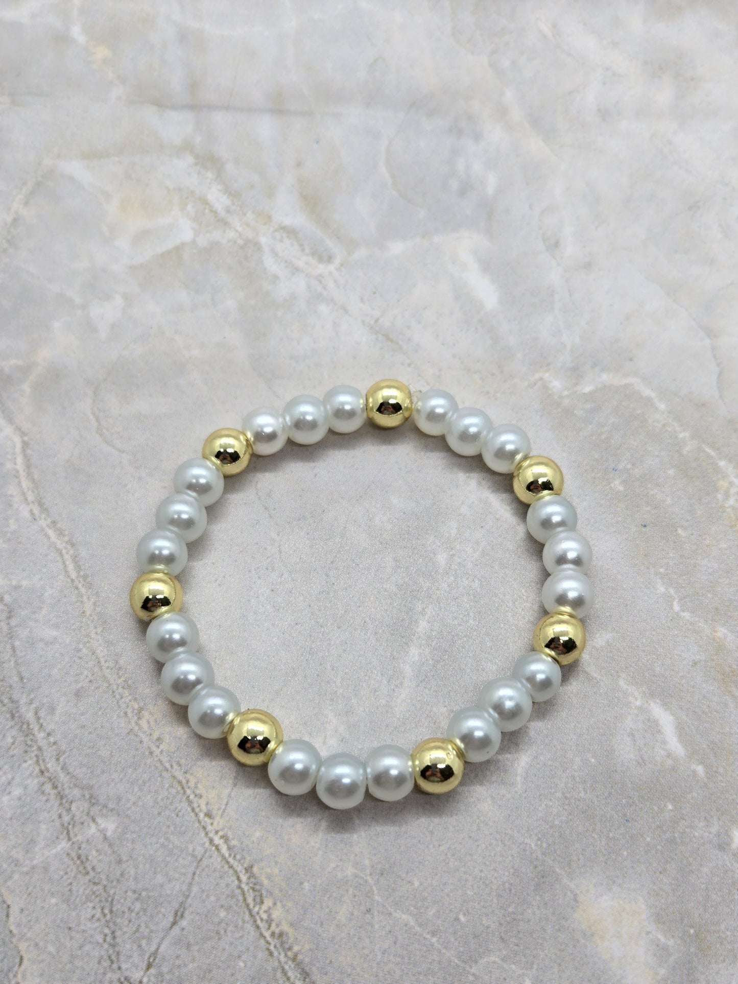 White and Gold Plated Bracelet 6mm 6 inch