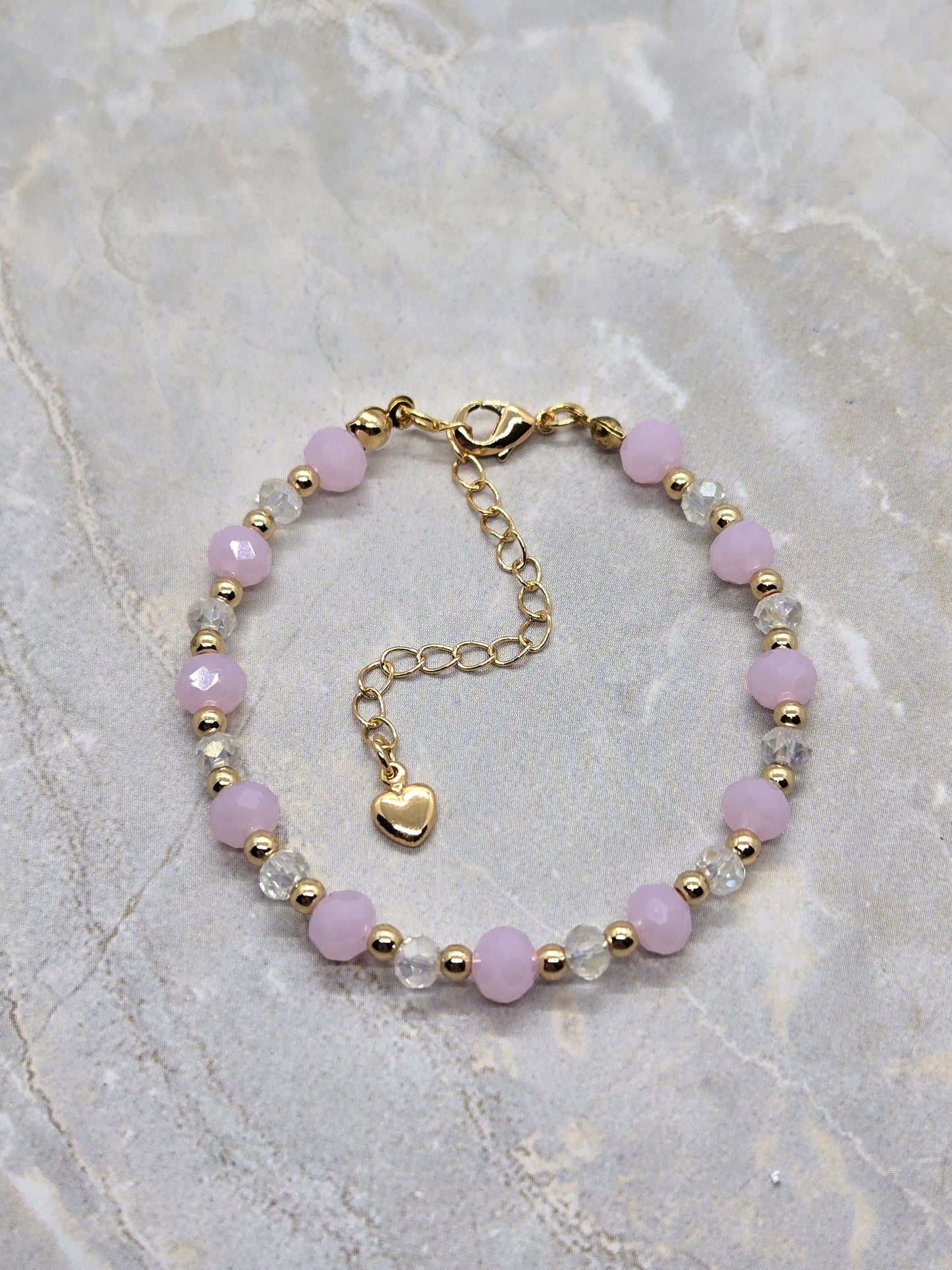 Pink, transparent and gold beads Bracelet