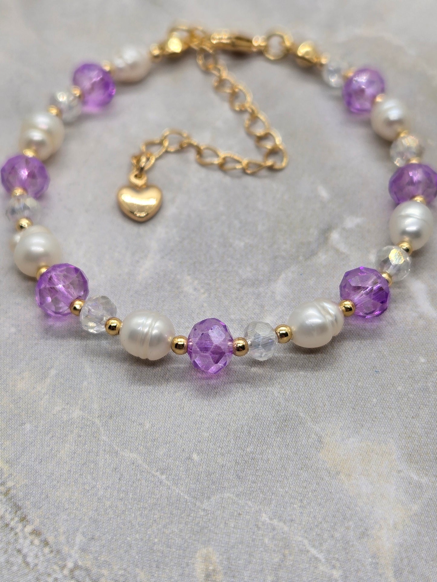 Purple, fresh water pearls and Gold plated Bracelet