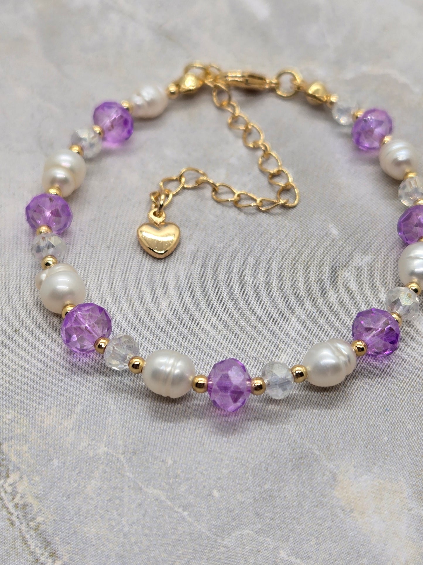 Purple, fresh water pearls and Gold plated Bracelet