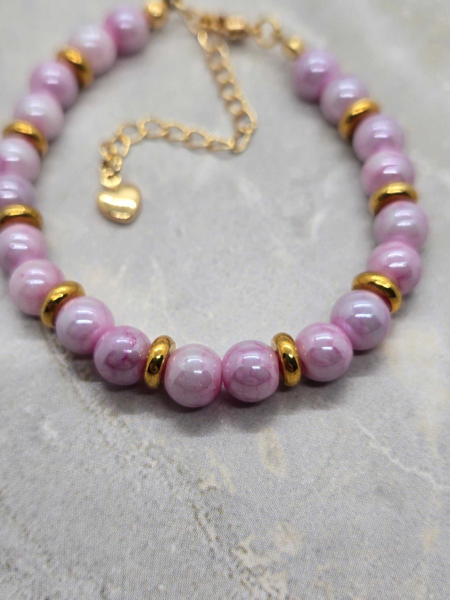 Pink Glass and gold plated beads