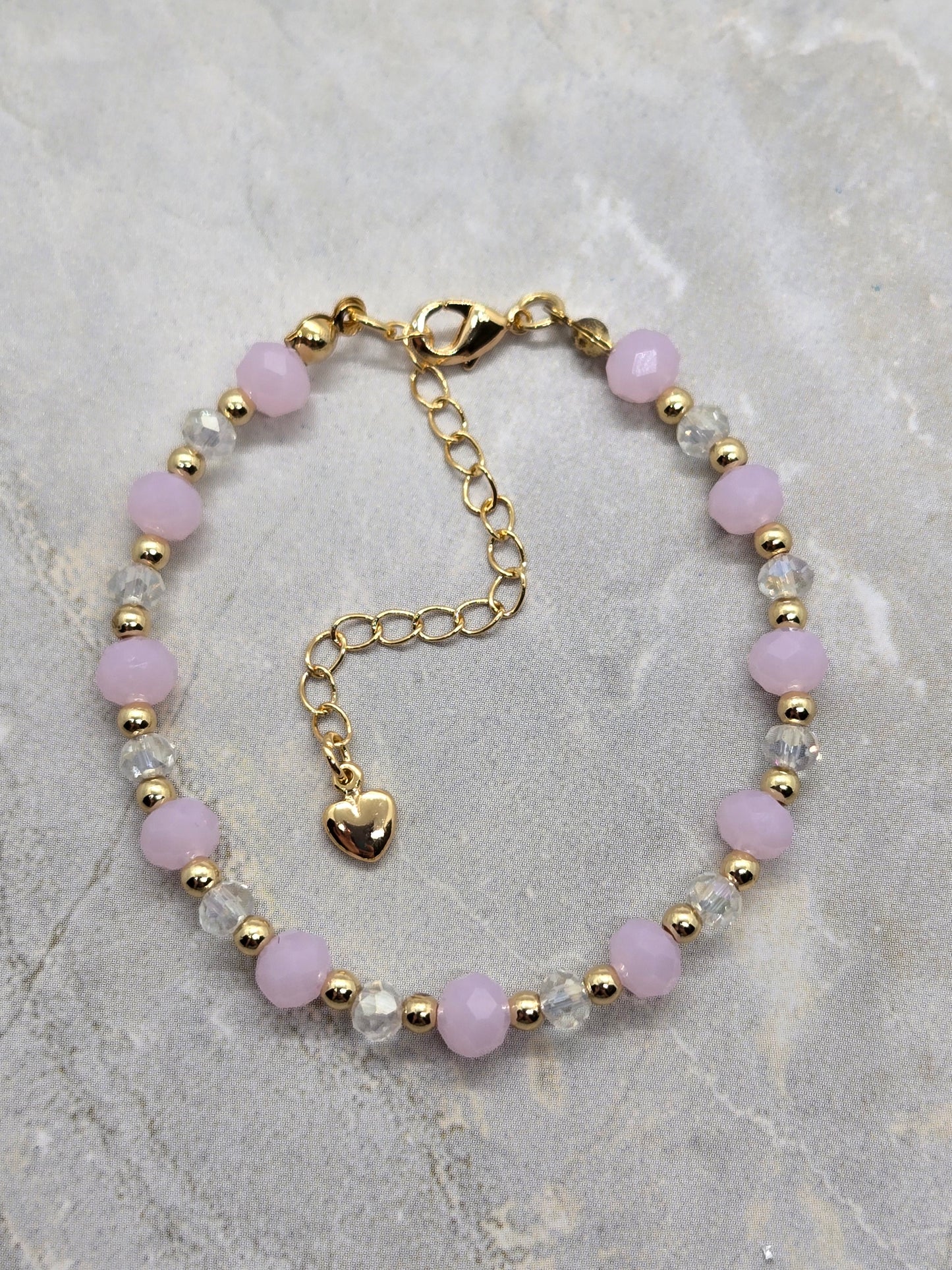 Pink, transparent and gold beads Bracelet