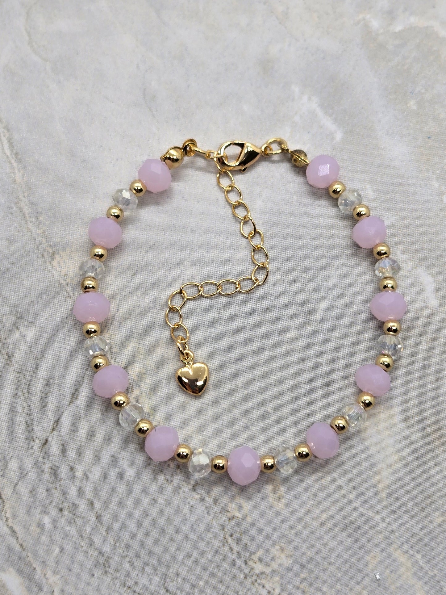 Pink, transparent and gold beads Bracelet