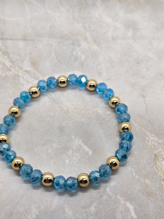 Blue and gold plated elastic bracelet