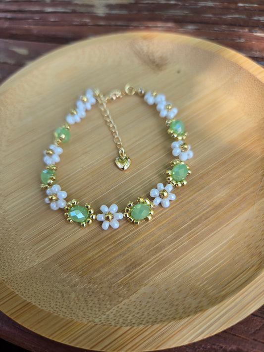 Green Daisy Seed Beads Handmade Bracelet