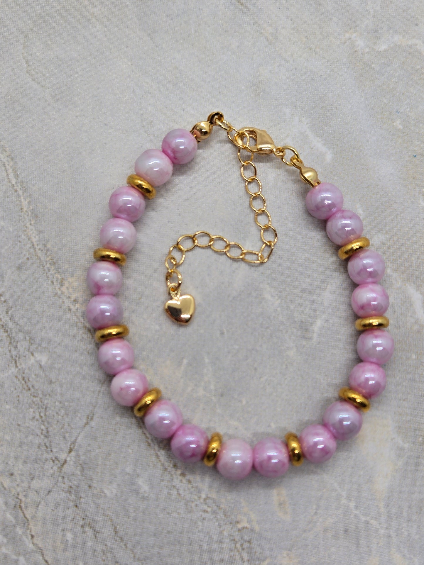 Pink Glass and gold plated beads