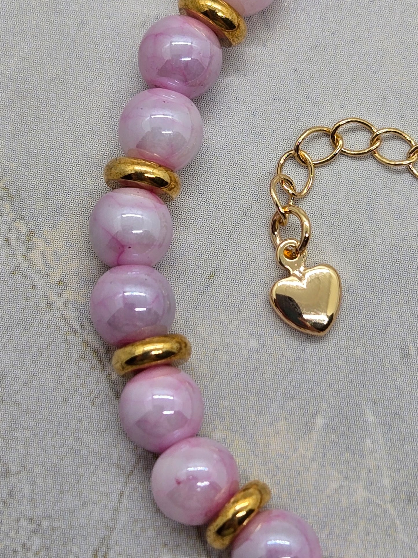 Pink Glass and gold plated beads