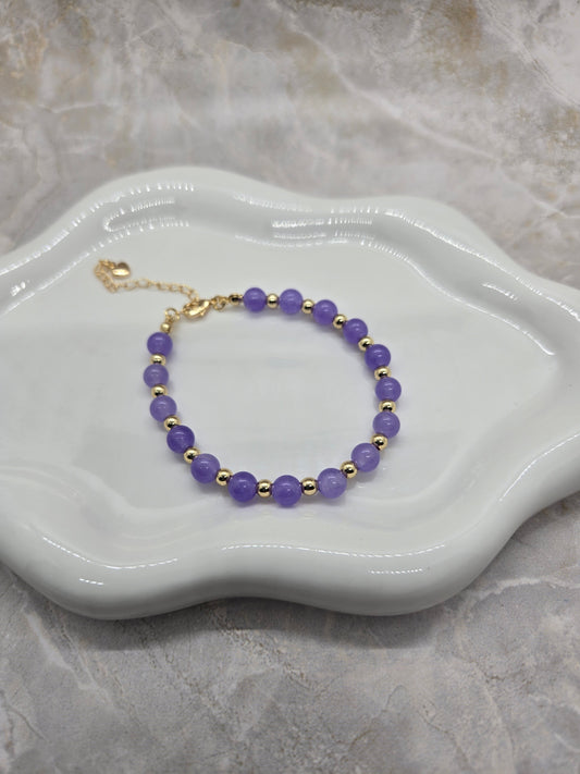 Dyed Jade purple and gold plated beads bracelet