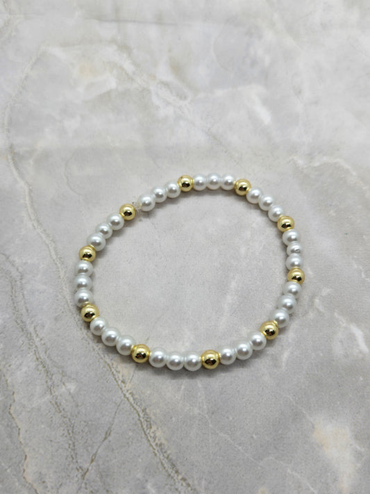 White and Gold Plated Bracelet 4mm 6 inch