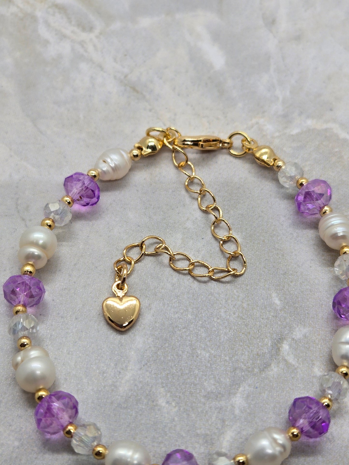 Purple, fresh water pearls and Gold plated Bracelet