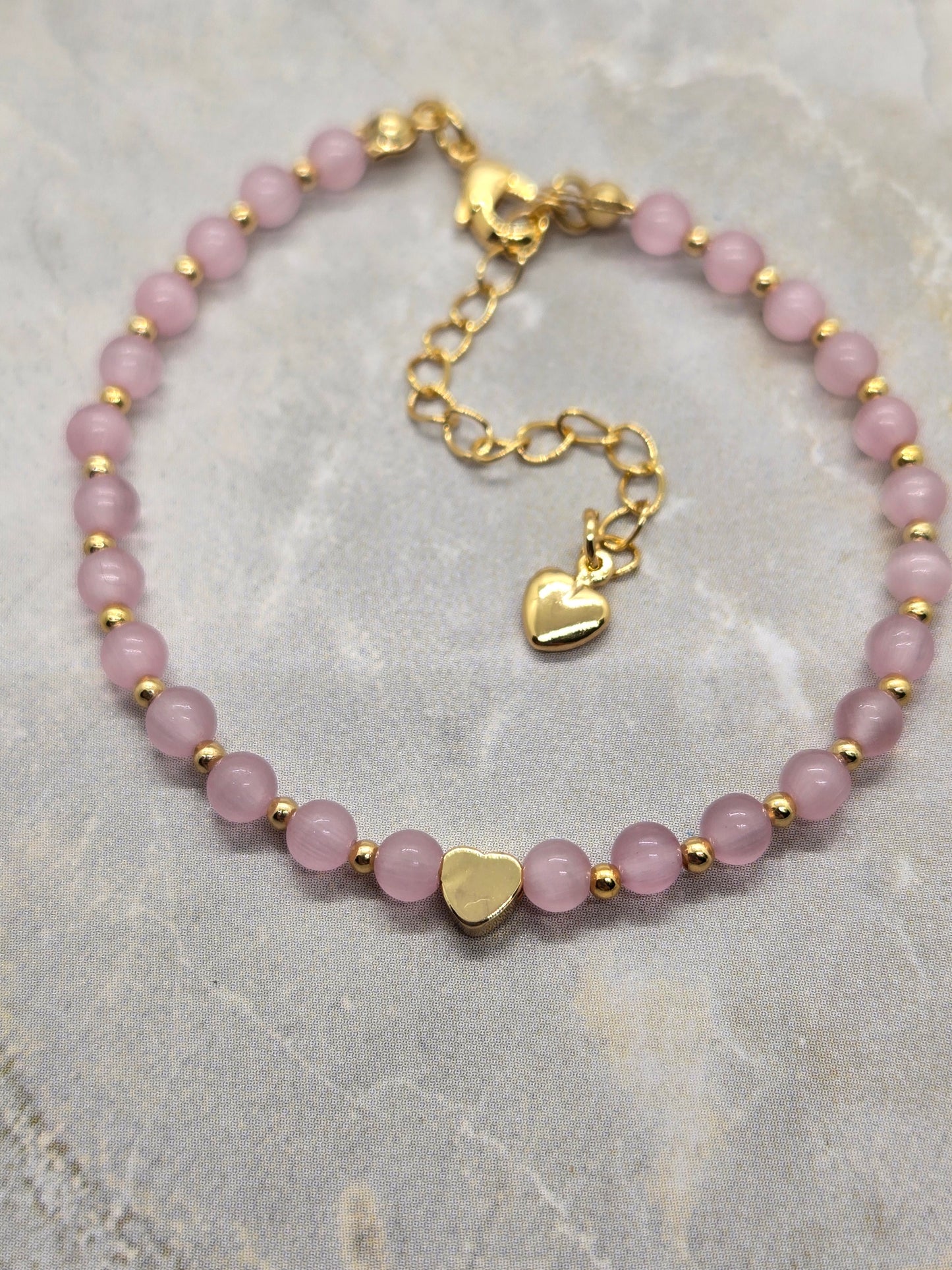 Pink Glass and gold heart plated beads