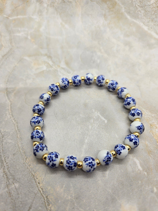 Ceramic Blue and Gold Bracelet 8 inch