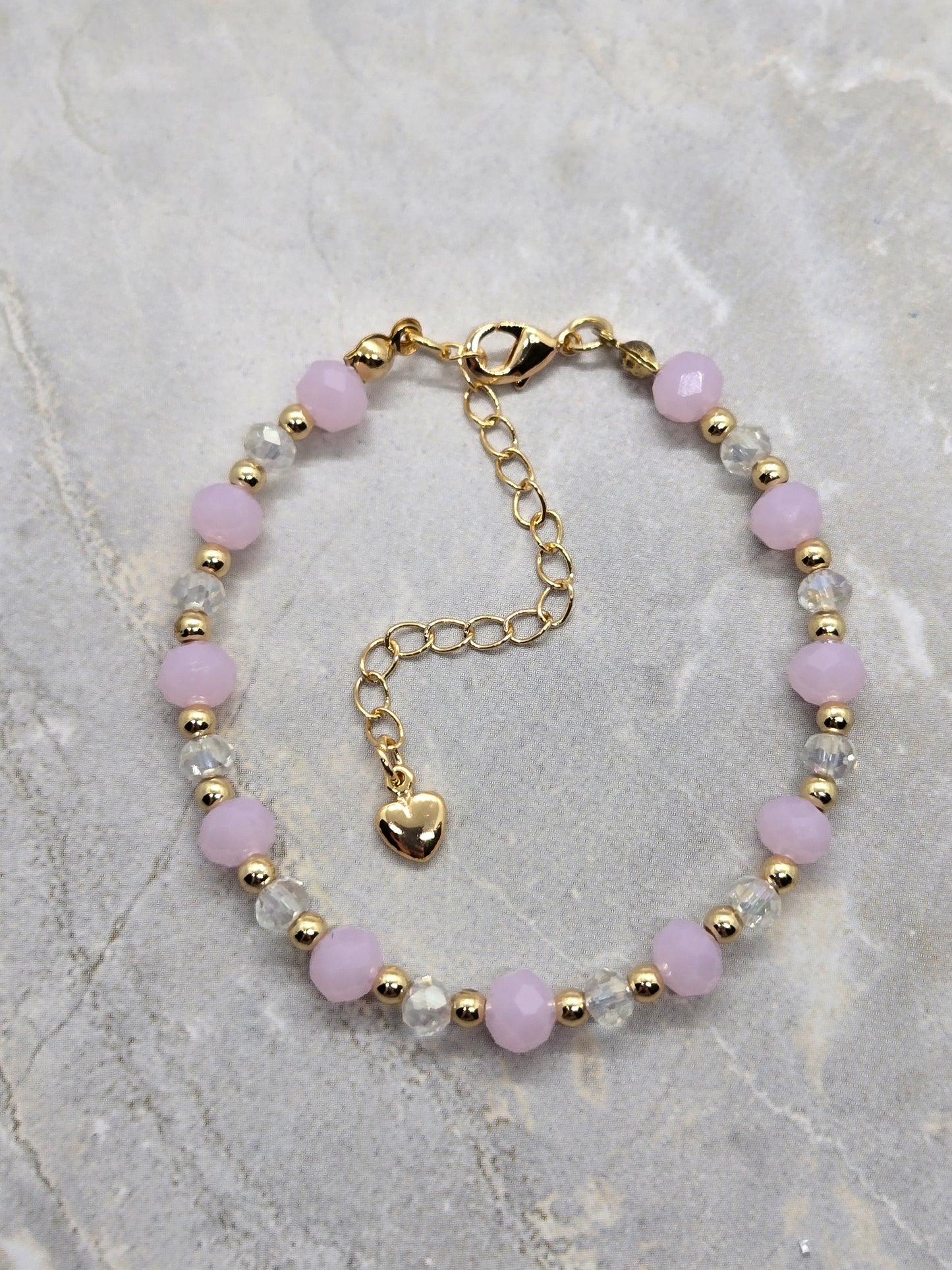 Pink, transparent and gold beads Bracelet