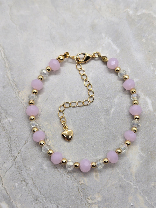 Pink, transparent and gold beads Bracelet