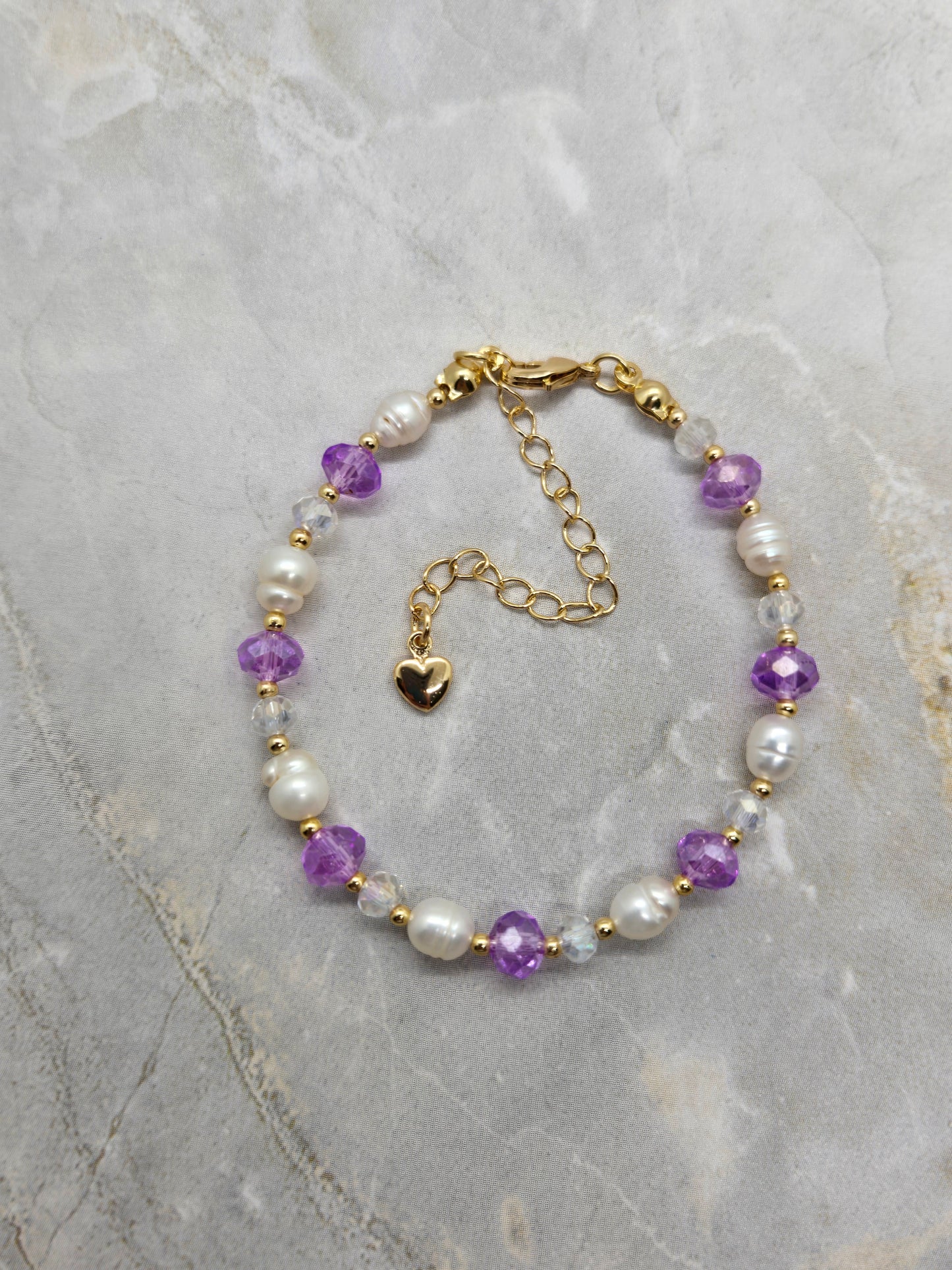 Purple, fresh water pearls and Gold plated Bracelet