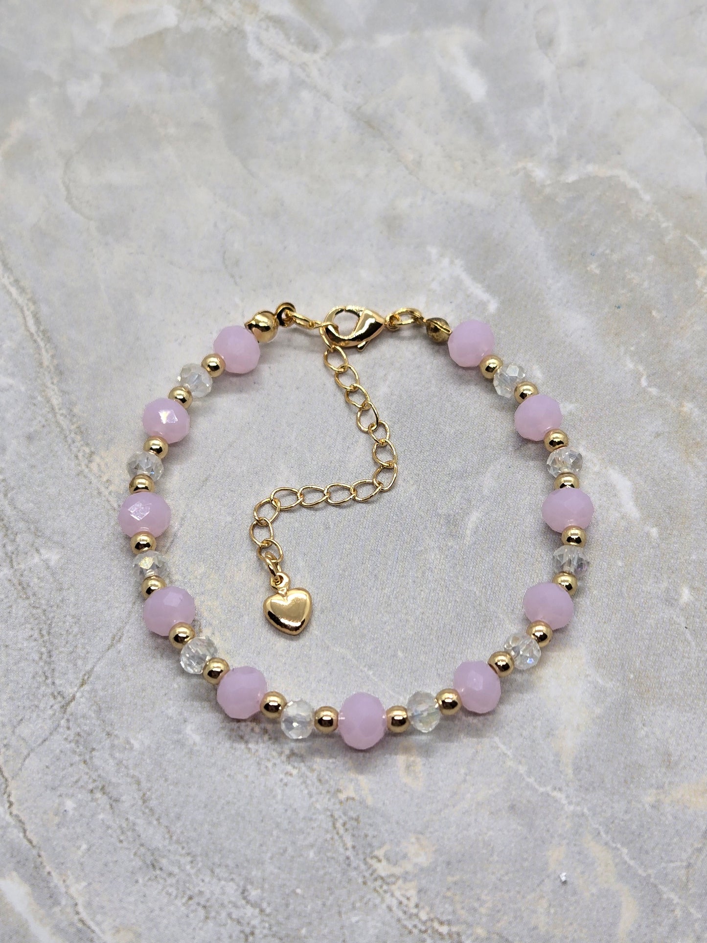 Pink, transparent and gold beads Bracelet