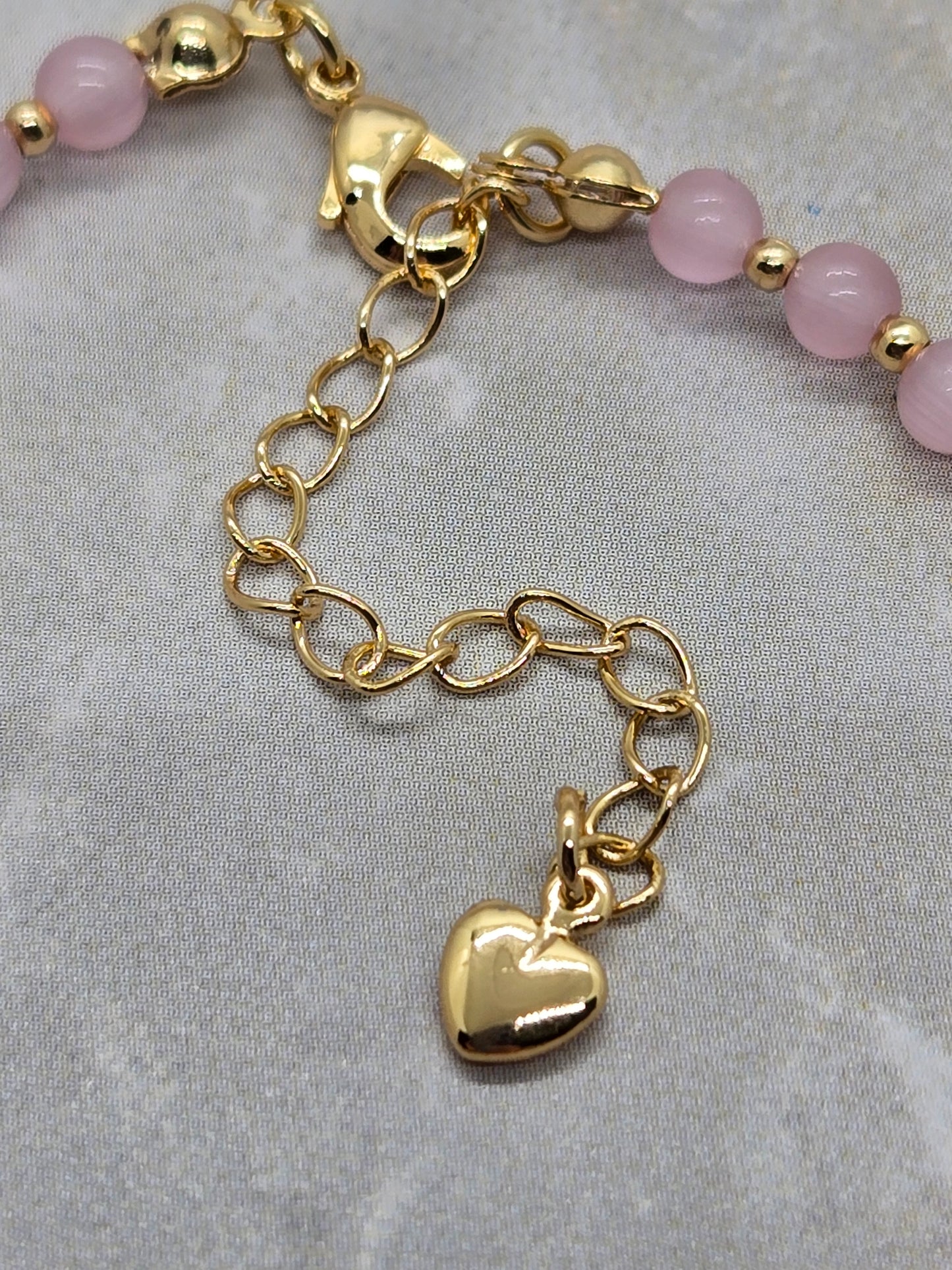Pink Glass and gold heart plated beads