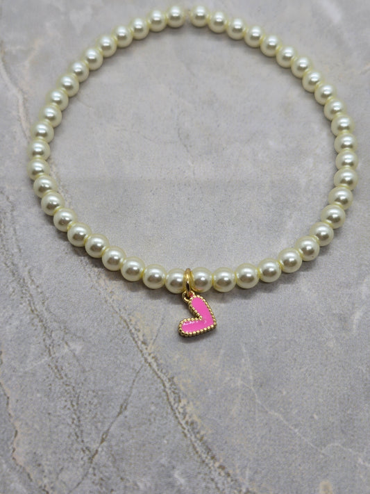 Pink Gold heart and glass beads 6 inch