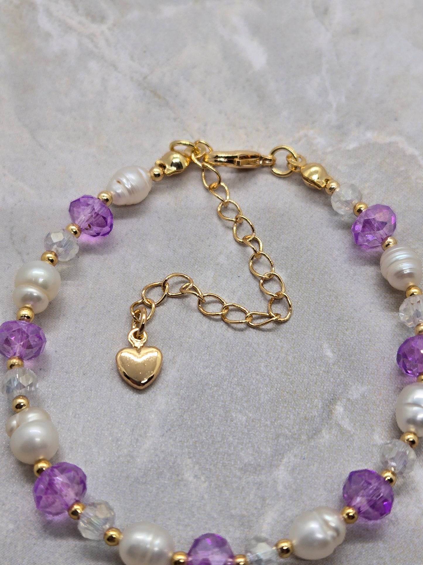 Purple, fresh water pearls and Gold plated Bracelet