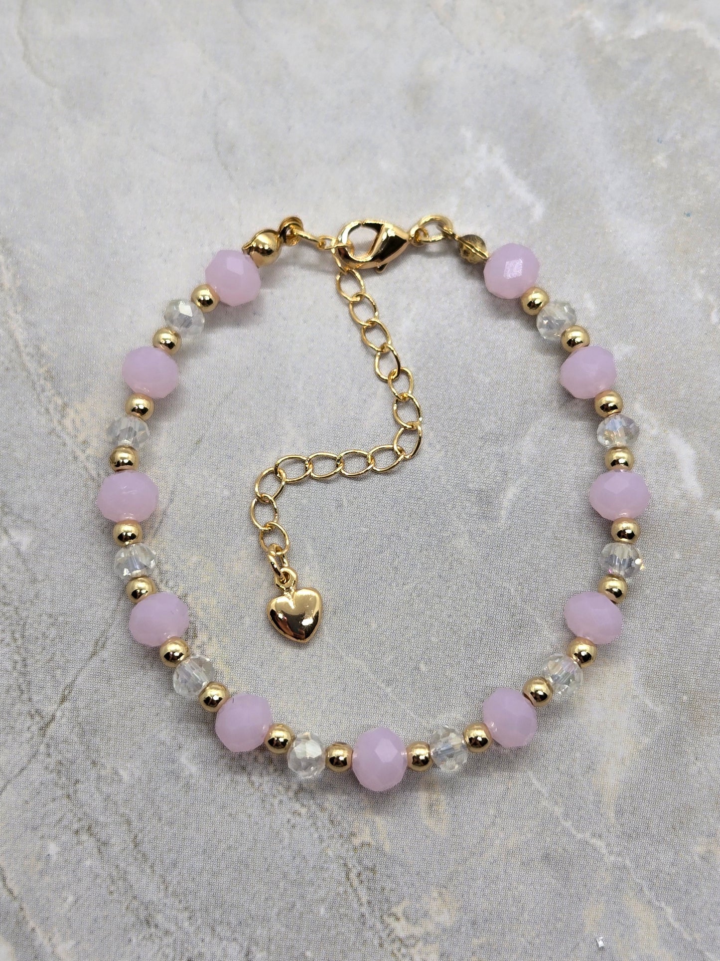 Pink, transparent and gold beads Bracelet