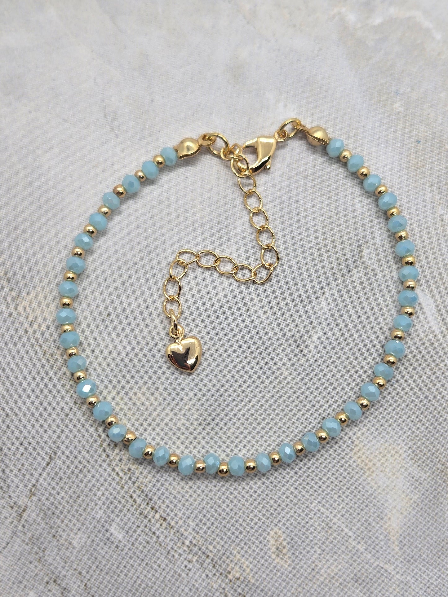 Blue and gold plated beads 2mm Bracelet
